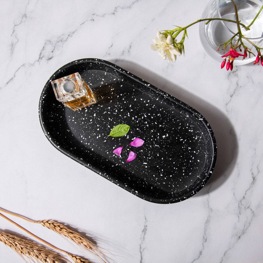 ESQ Living Concrete Oval Tray Small - Speckled Black