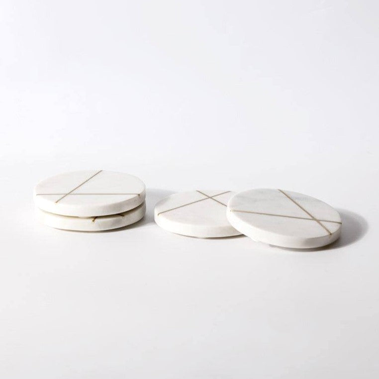 Cross Round Marble Coasters, Set of 4 - White & Gold