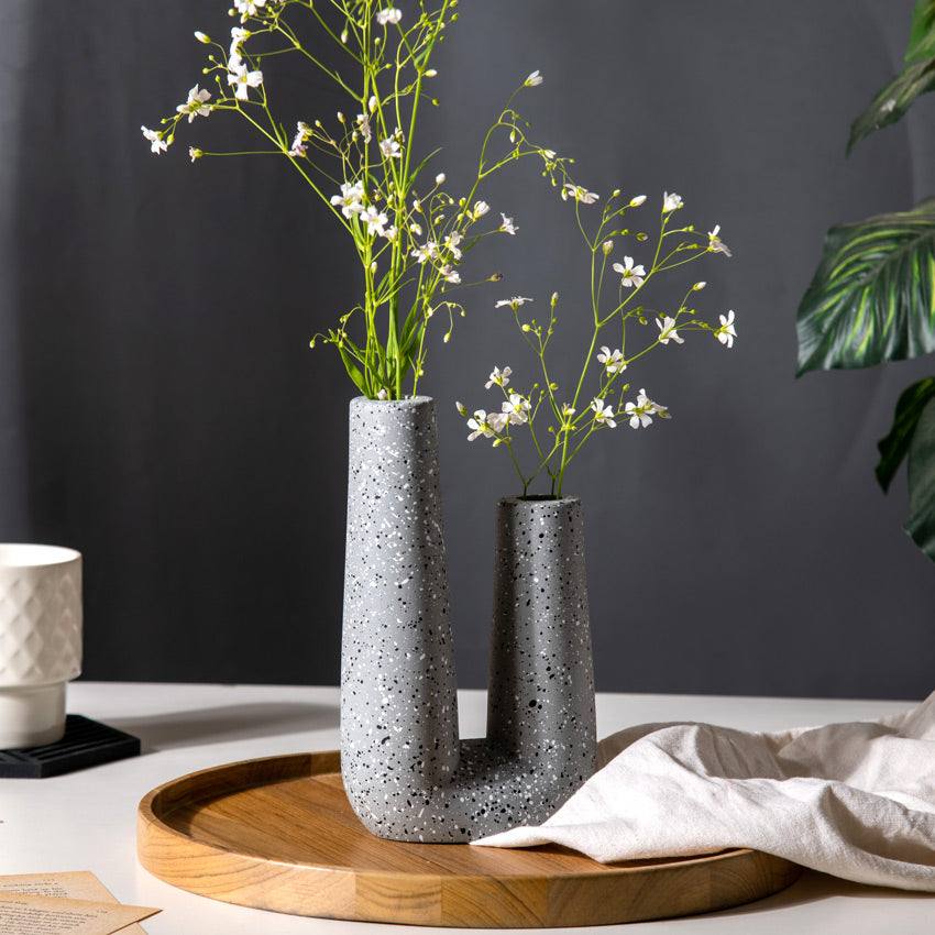 ESQ Living Curve Duo Vase - Speckled Grey