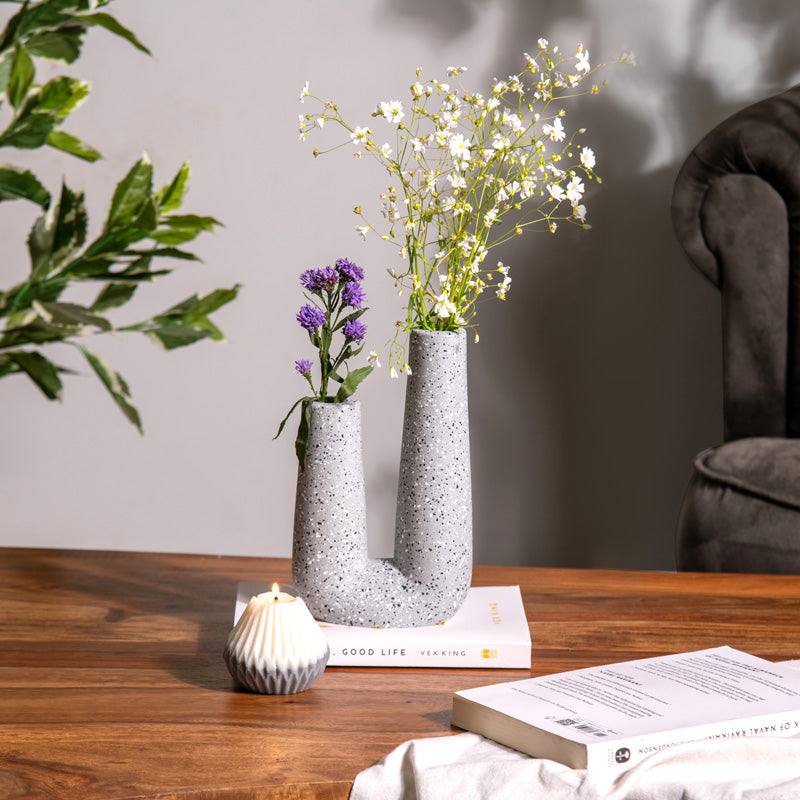 ESQ Living Curve Duo Vase - Speckled Grey