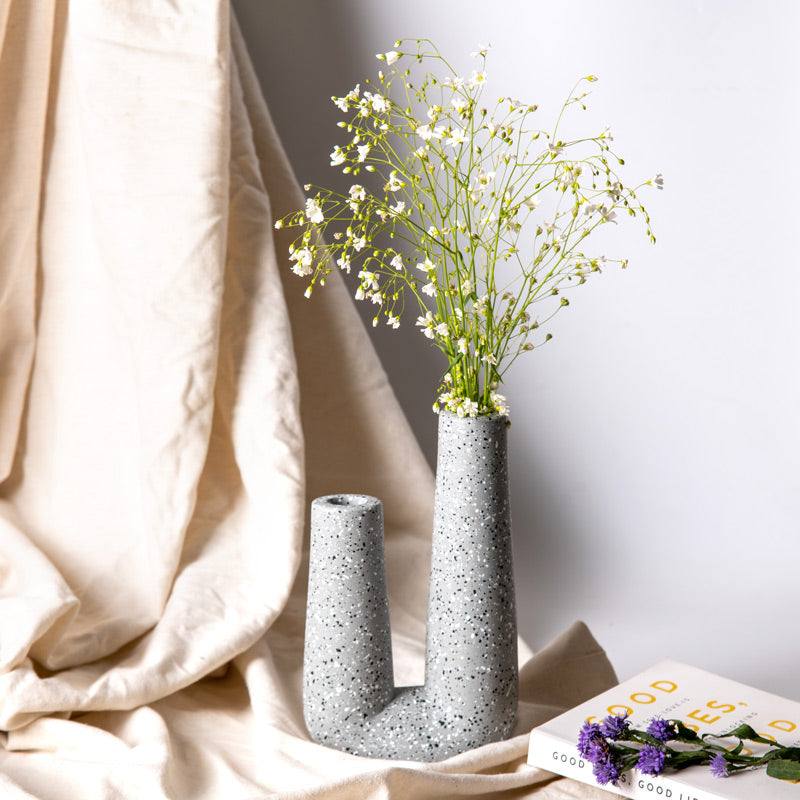 ESQ Living Curve Duo Vase - Speckled Grey