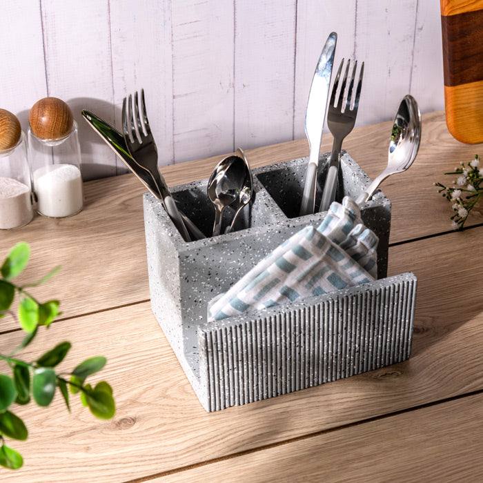 ESQ Living Dual Cutlery and Napkin Holder - Speckled Grey