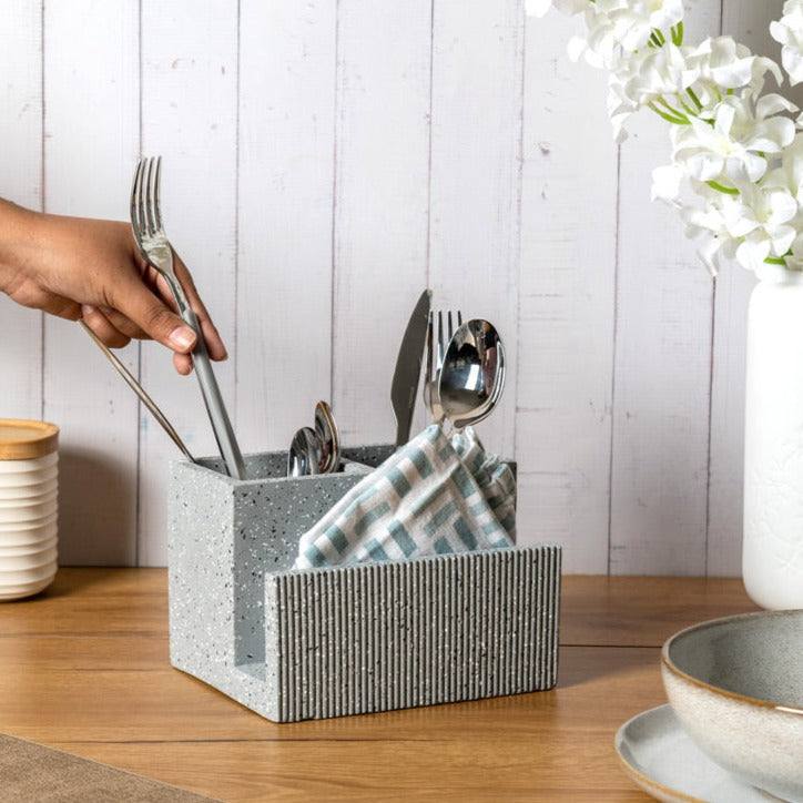 ESQ Living Dual Cutlery and Napkin Holder - Speckled Grey