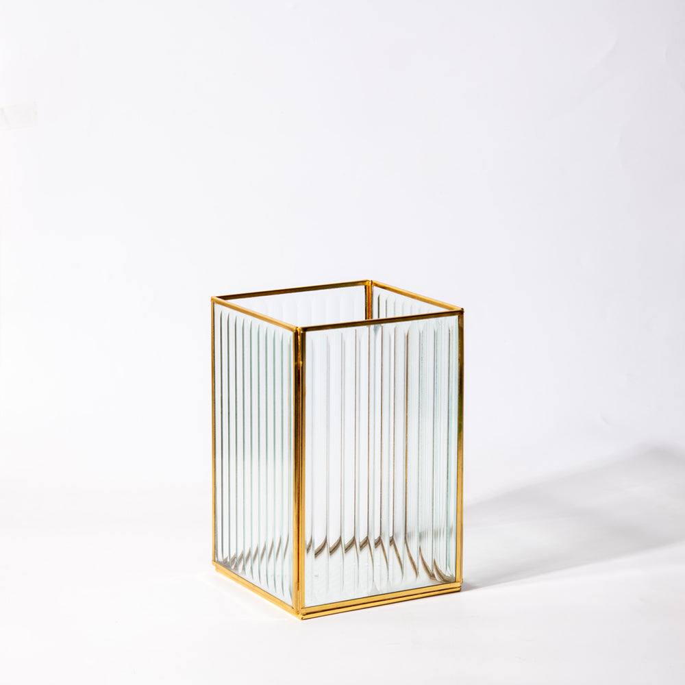 ESQ Living Fluted Glass Hurricane - Gold