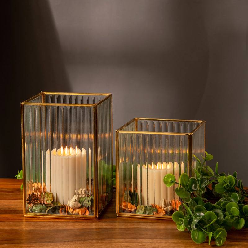 ESQ Living Fluted Glass Hurricane - Gold