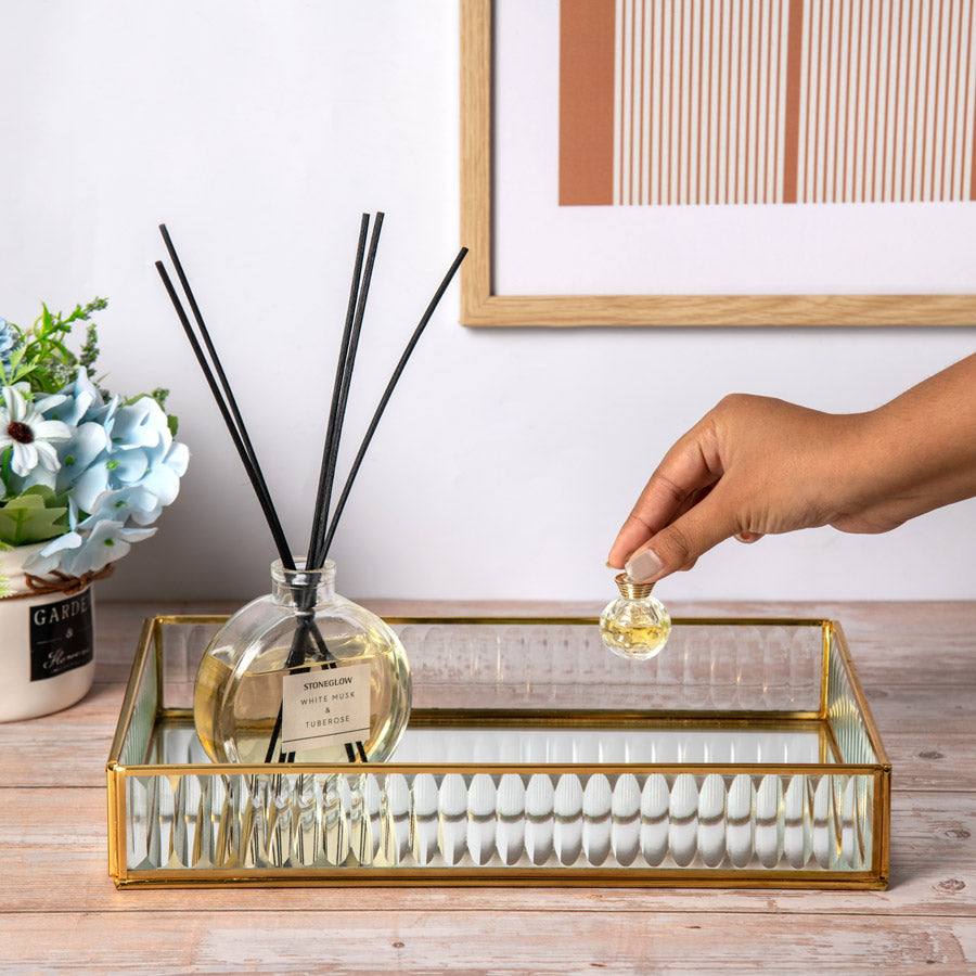 ESQ Living Fluted Glass Tray Large - Gold