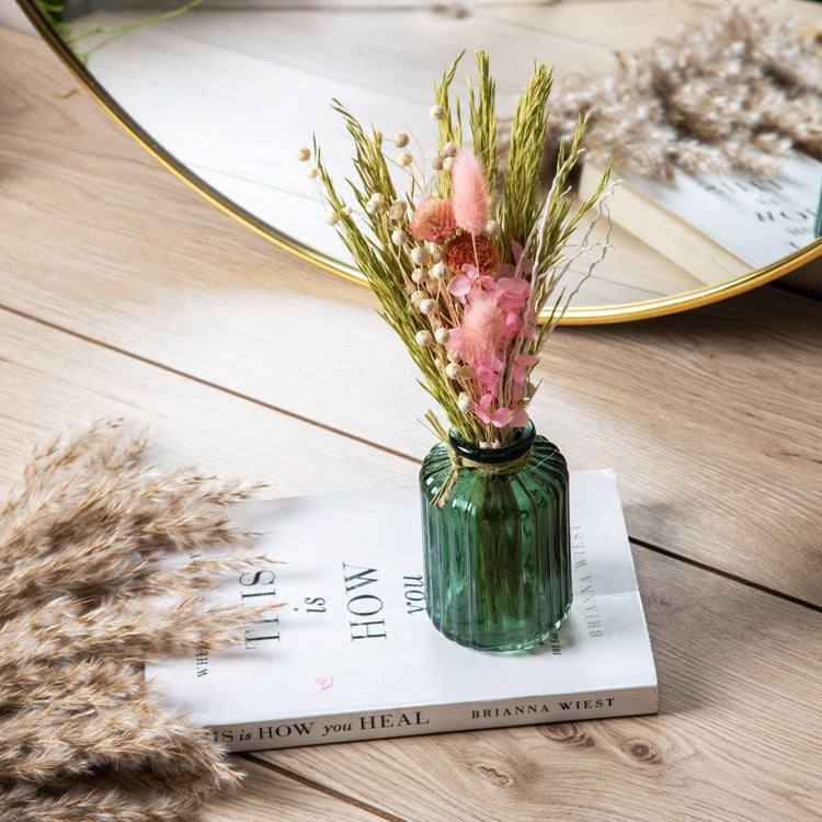 ESQ Living Glass Vase with Dried Bunch Small - White & Pink