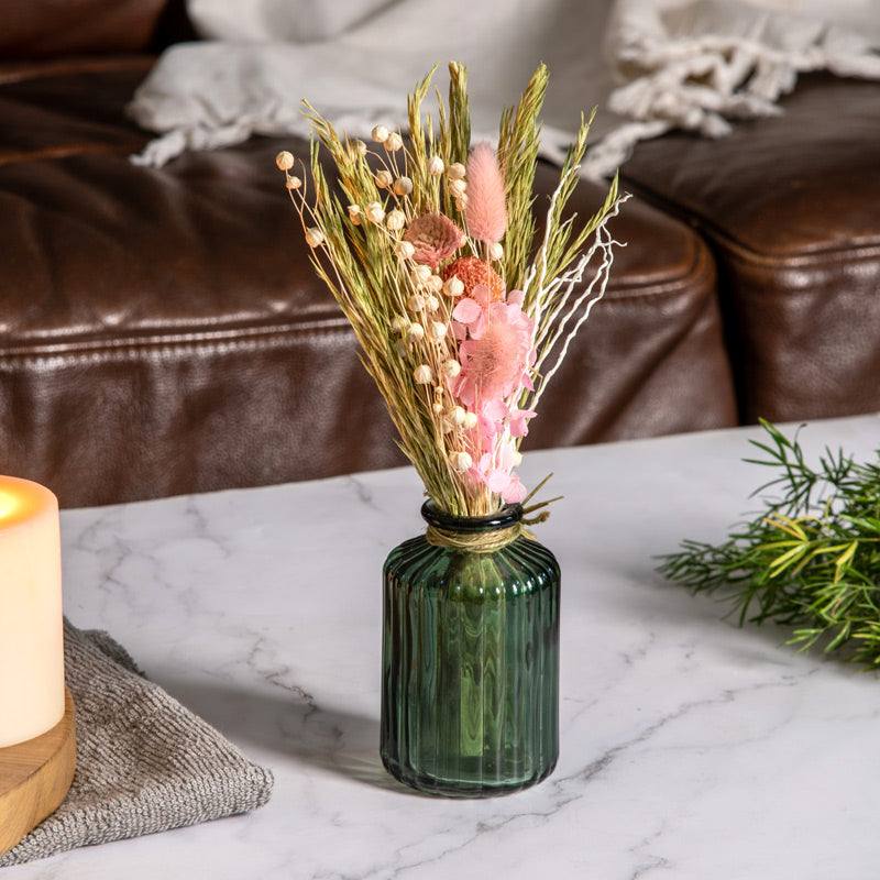 ESQ Living Glass Vase with Dried Bunch Small - White & Pink