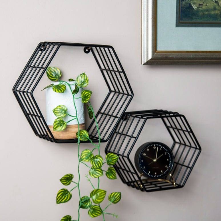 ESQ Living Hexagon Wall Shelves, Set of 2 - Matte Black
