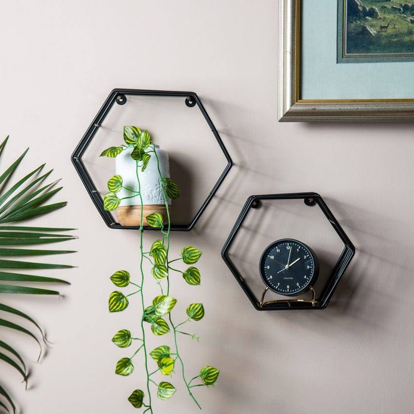 ESQ Living Hexagon Wall Shelves, Set of 2 - Matte Black