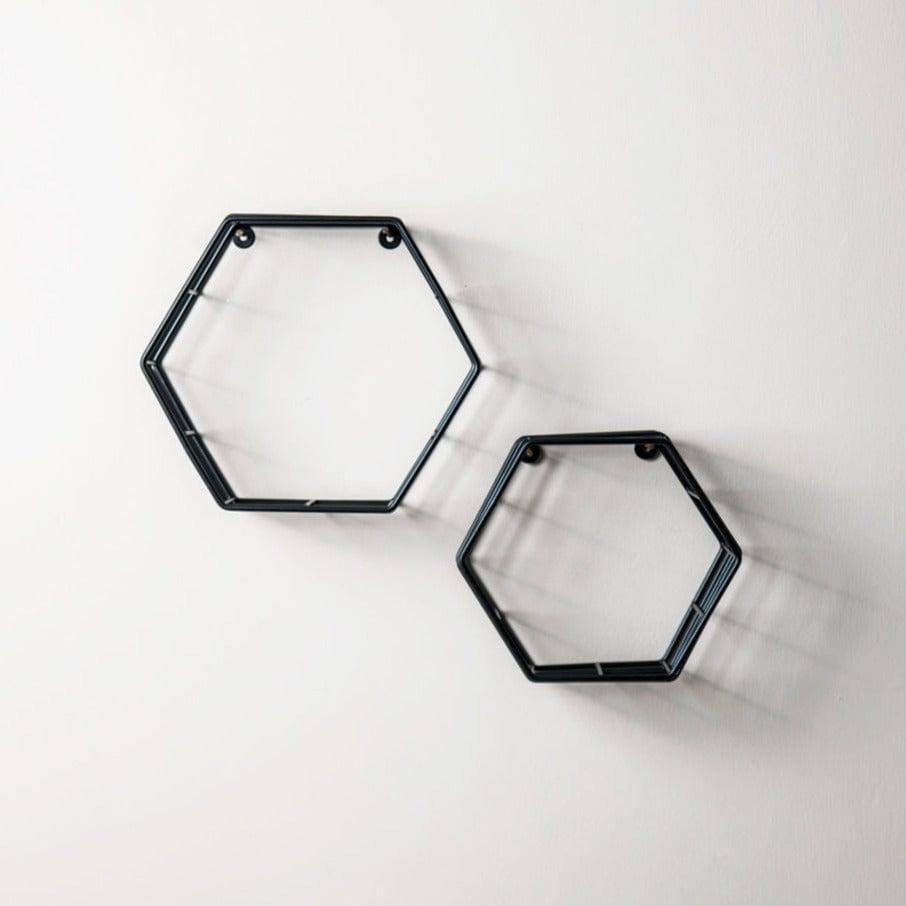 ESQ Living Hexagon Wall Shelves, Set of 2 - Matte Black