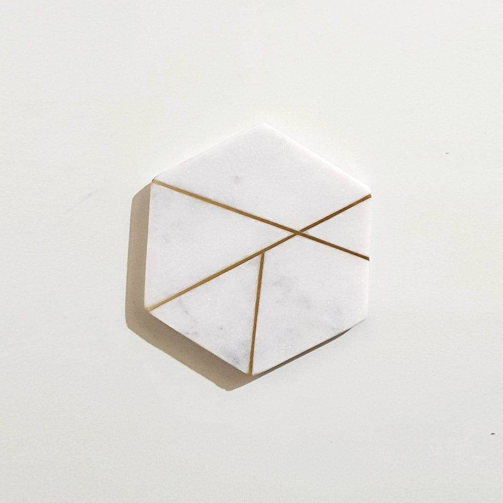 ESQ Living Hexagonal Marble Coasters, Set of 4 - Gold Lines