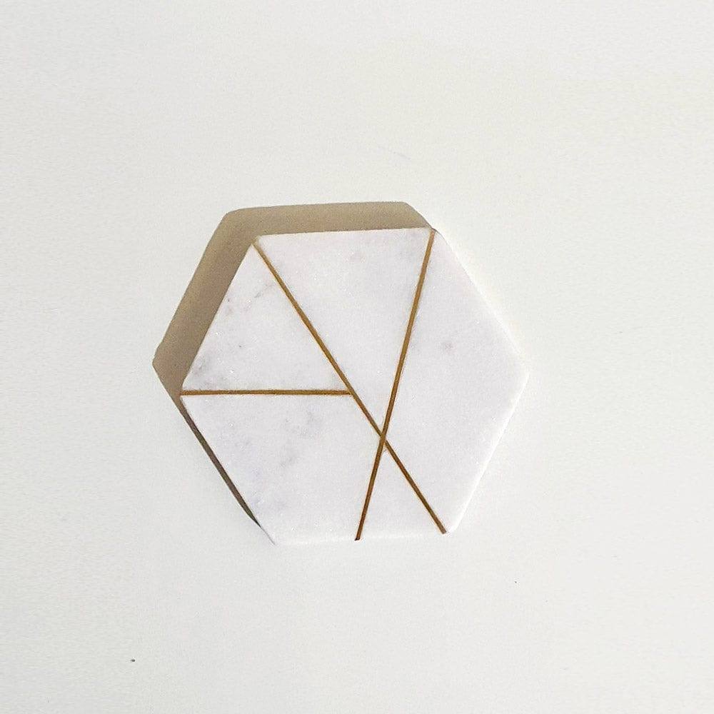 ESQ Living Hexagonal Marble Coasters, Set of 4 - Gold Lines