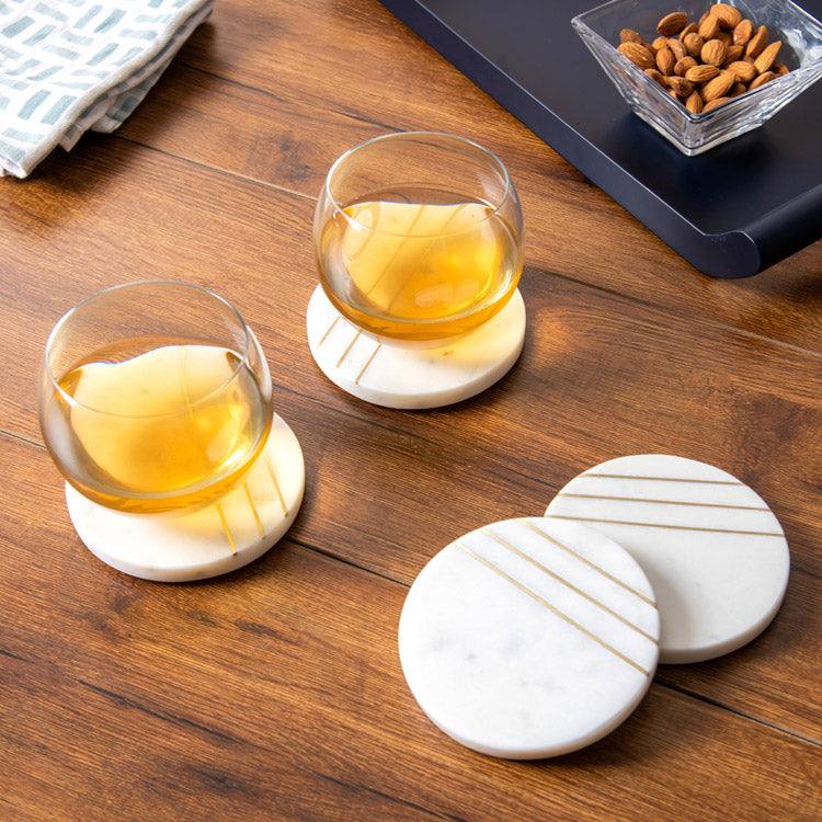 ESQ Living Iris Round Marble Coasters, Set of 4 - White & Gold