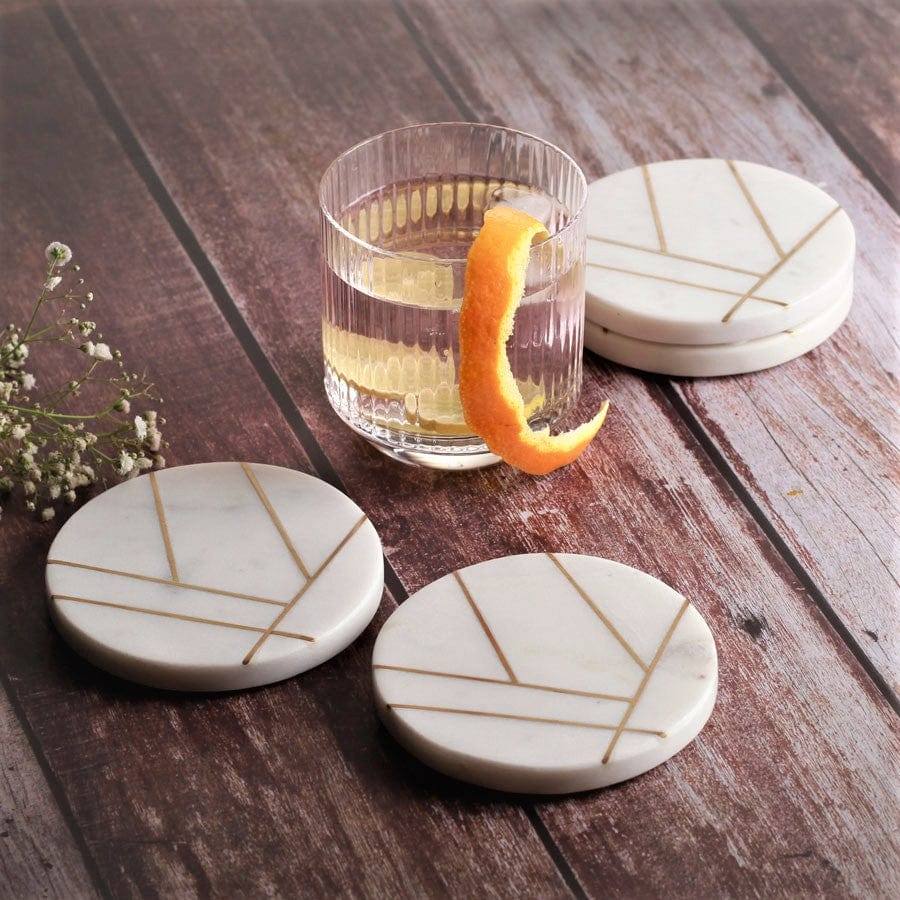 ESQ Living Marble Coasters, Set of 4 - Gold Lines