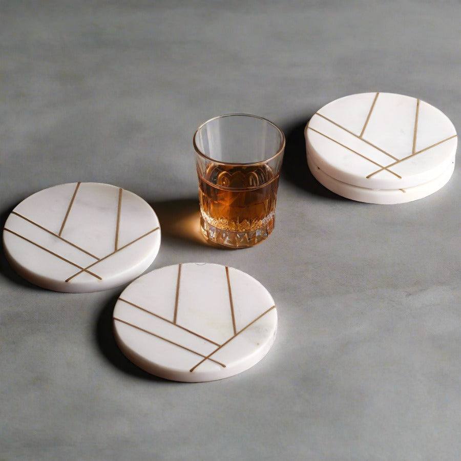 ESQ Living Marble Coasters, Set of 4 - Gold Lines