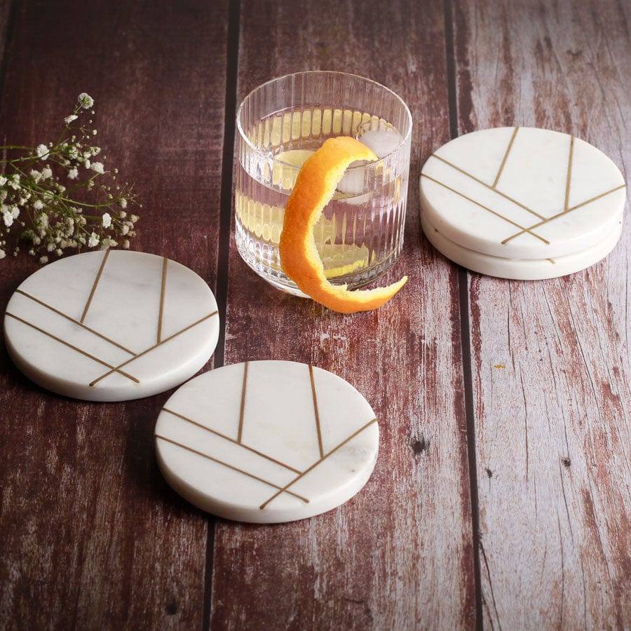 ESQ Living Marble Coasters, Set of 4 - Gold Lines