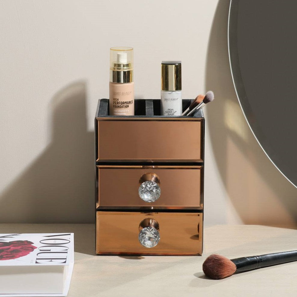 Mirror Vanity Organiser with Drawers - Bronze