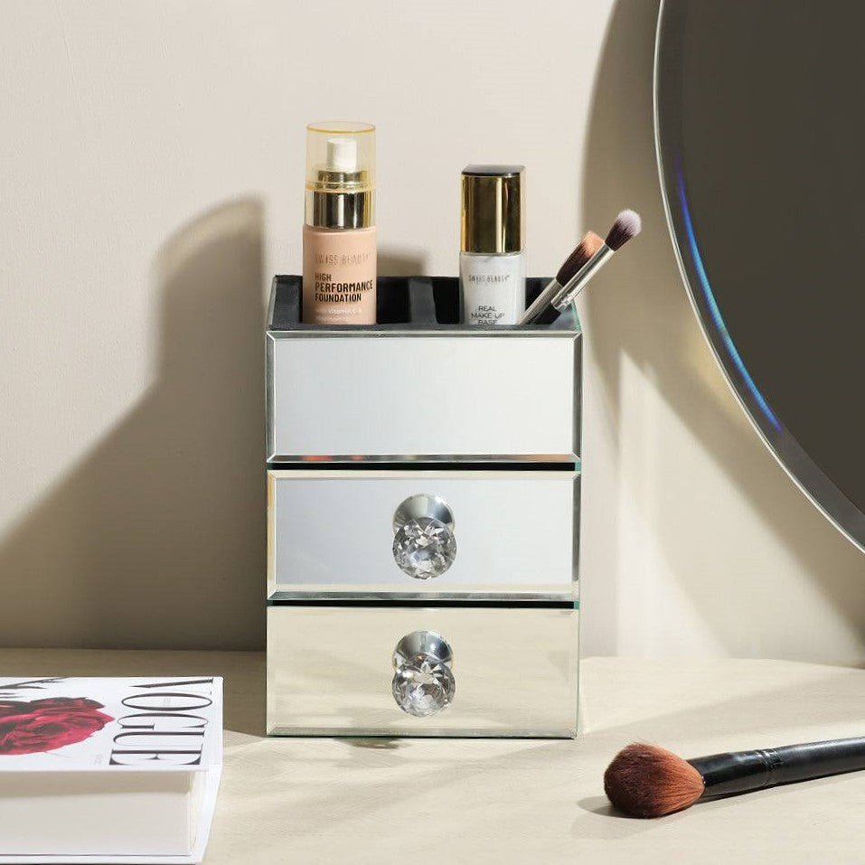 Mirror Vanity Organiser with Drawers - Silver