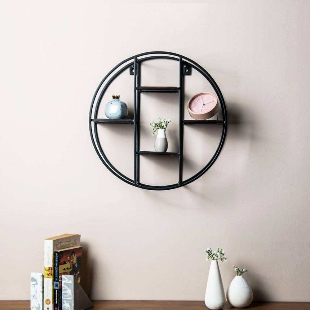 ESQ Living Orbit Wall Shelf - Black & Wood