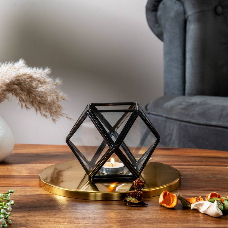 ESQ Living Prism Glass Tealight Holder - Black