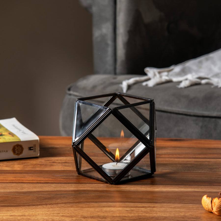 ESQ Living Prism Glass Tealight Holder - Black