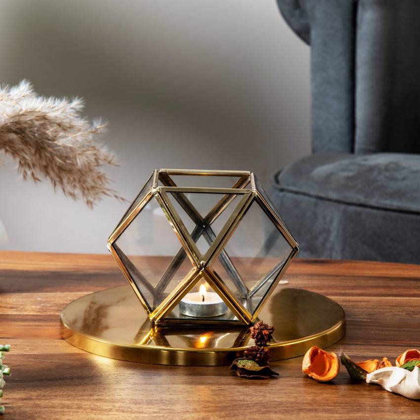 ESQ Living Prism Glass Tealight Holder - Gold