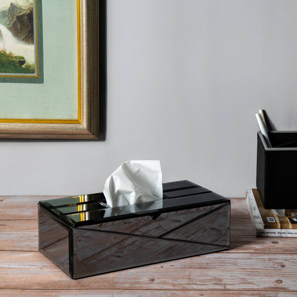 ESQ Living Rectangular Mirror Tissue Box Holder - Metal Grey