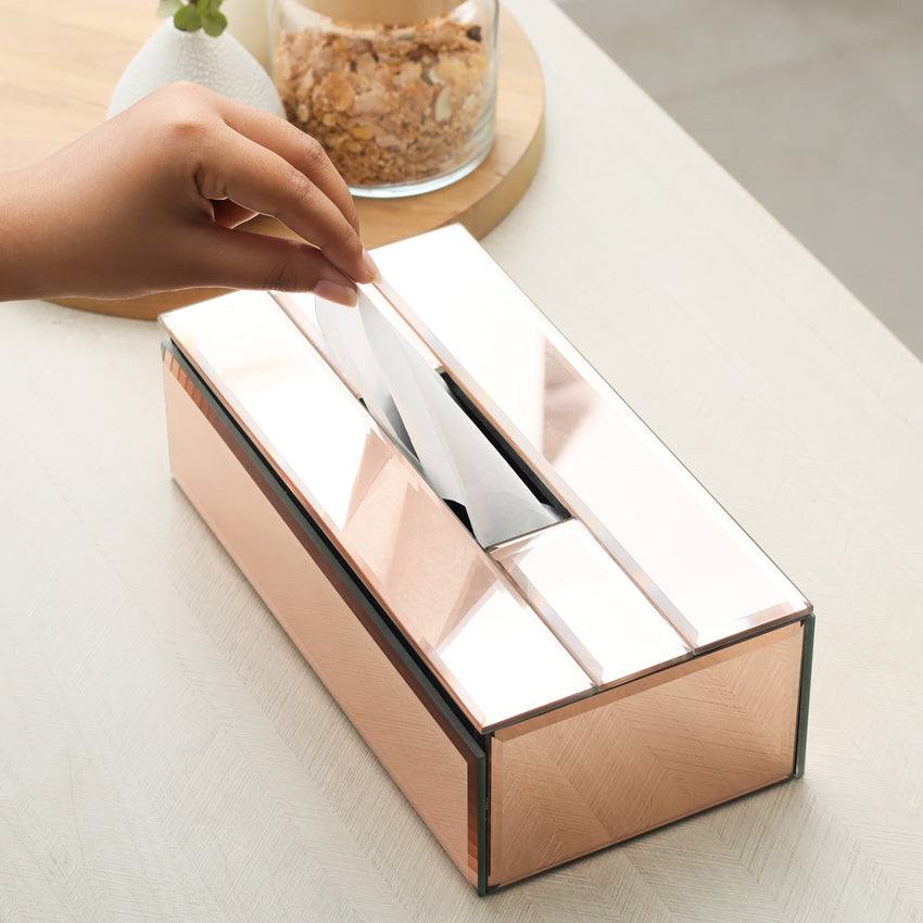 ESQ Living Rectangular Mirror Tissue Box Holder - Rose Gold