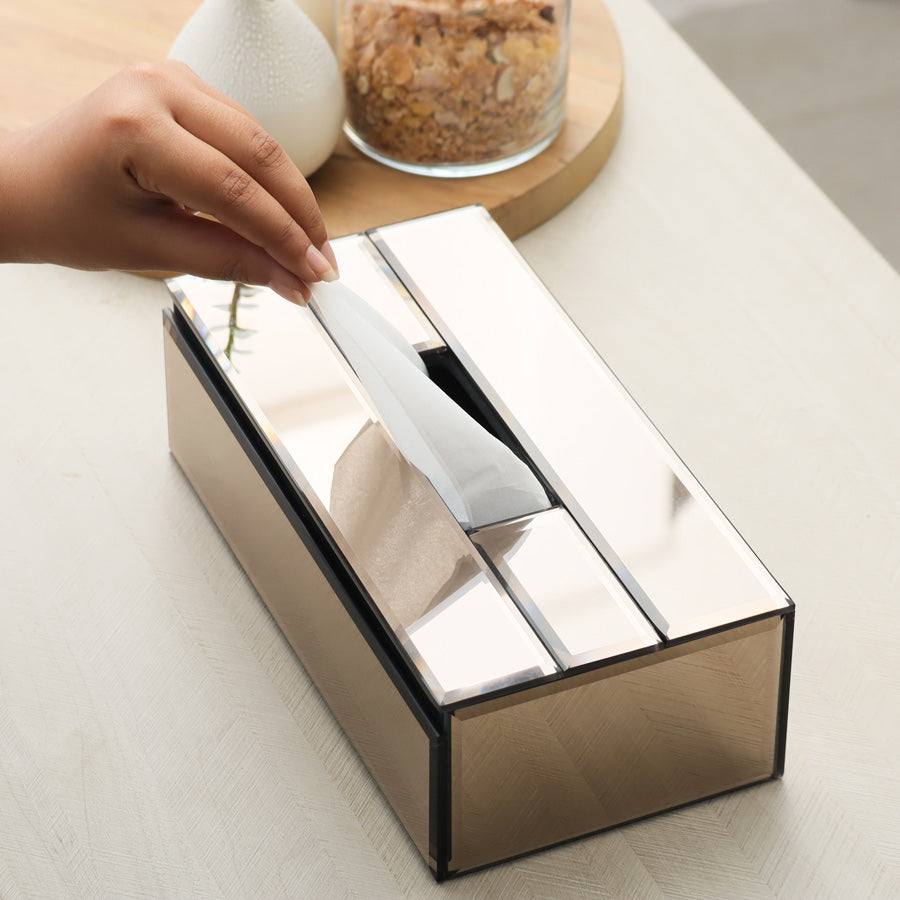 ESQ Living Rectangular Mirror Tissue Box Holder - Silver Grey