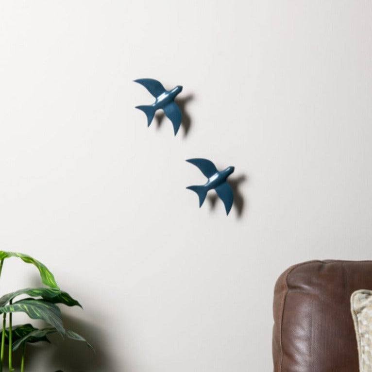 ESQ Living Resin Bird Wall Sculptures, Set of 2 - Ink Blue