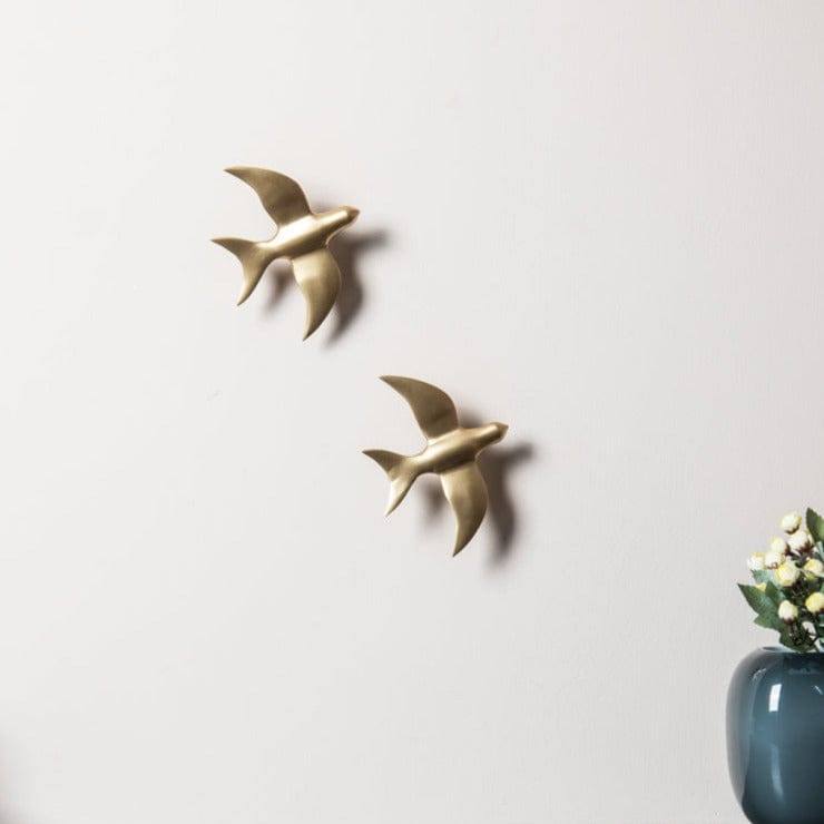 ESQ Living Resin Bird Wall Sculptures, Set of 2 - Matt Gold