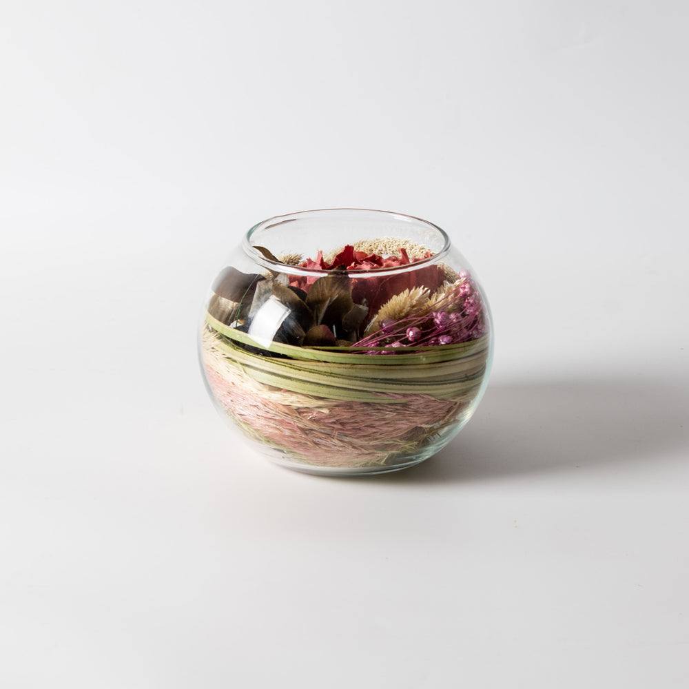 ESQ Living Round Glass Vase with Dried Flowers - Pink