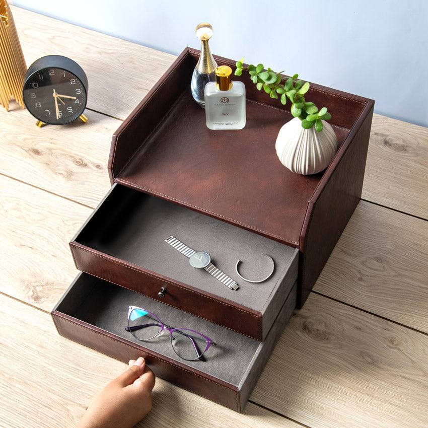 ESQ Living Savoy Organiser with Drawers - Brown