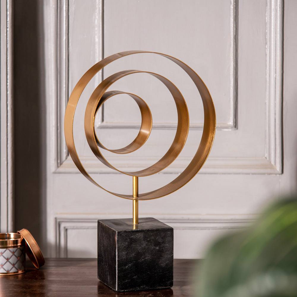 ESQ Living Swirl Metallic Sculpture with Marble Base - Black Gold