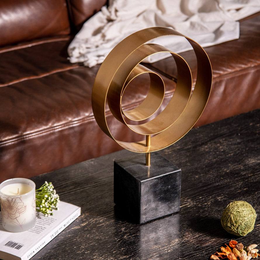 ESQ Living Swirl Metallic Sculpture with Marble Base - Black Gold