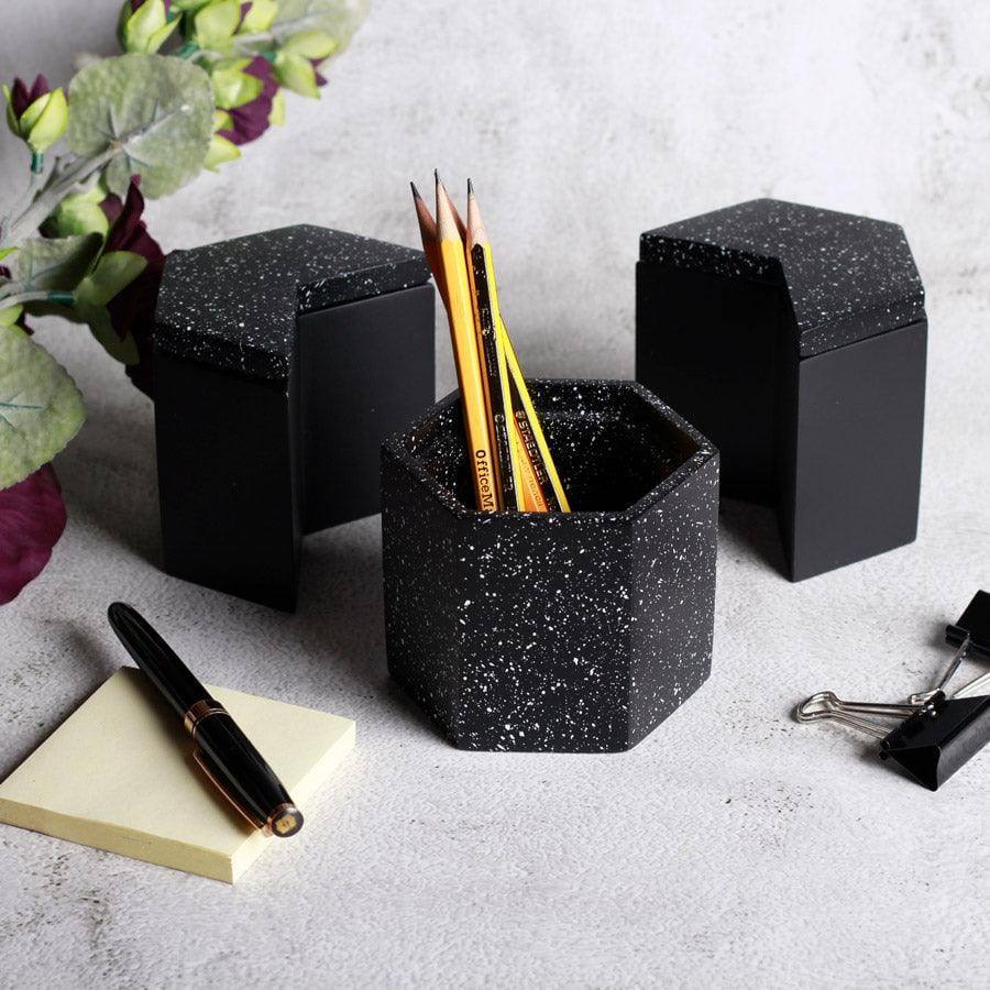 ESQ Living Trio Speckled Pen Holder & Organiser - Black