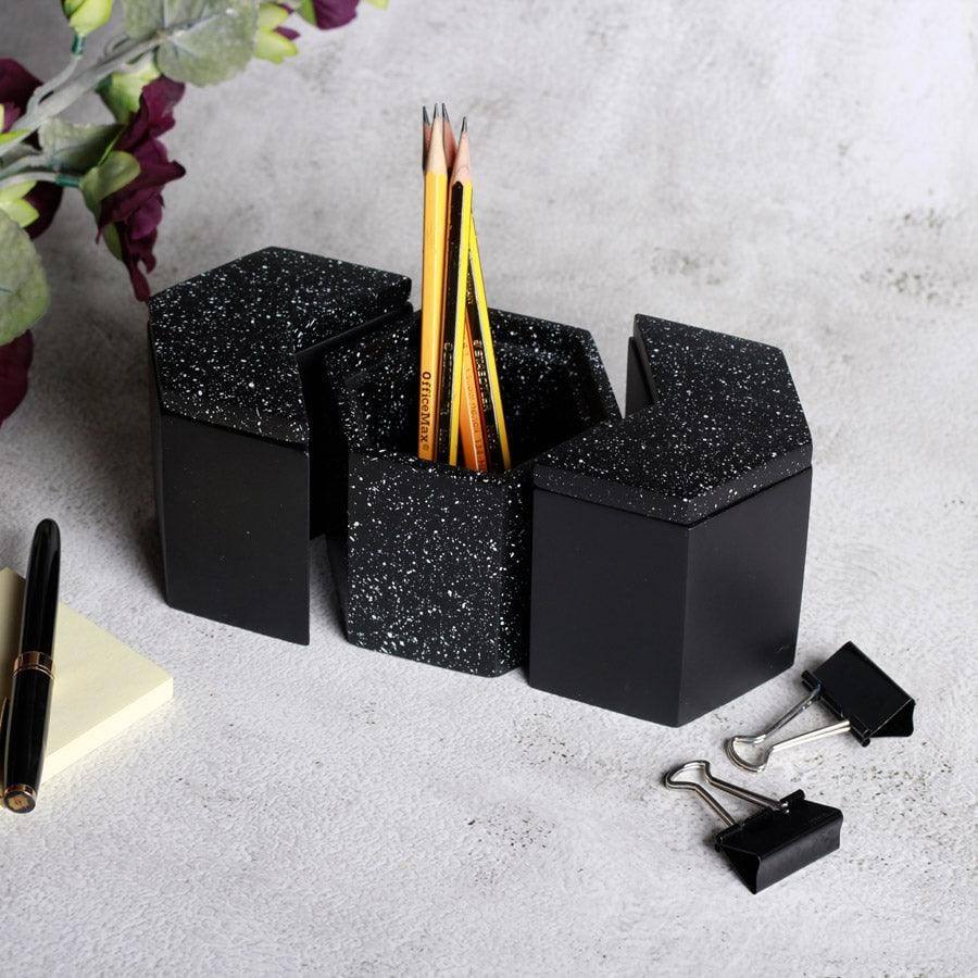 ESQ Living Trio Speckled Pen Holder & Organiser - Black