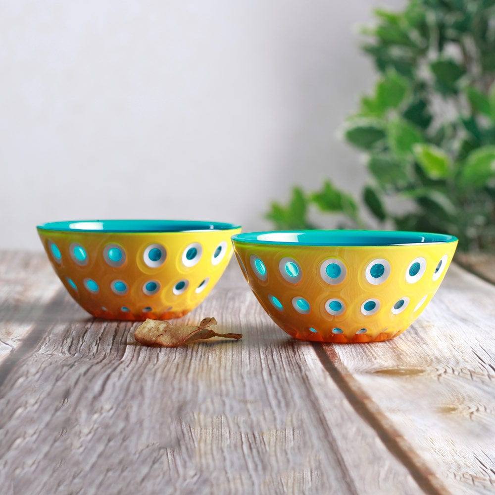 Guzzini Italy Le Murrine Bowls Medium, Set of 2 - Aqua Yellow