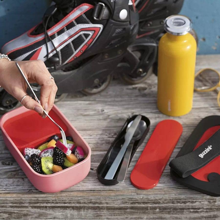 Guzzini Italy On the Go Lunch Box with Cutlery Set - Red Black