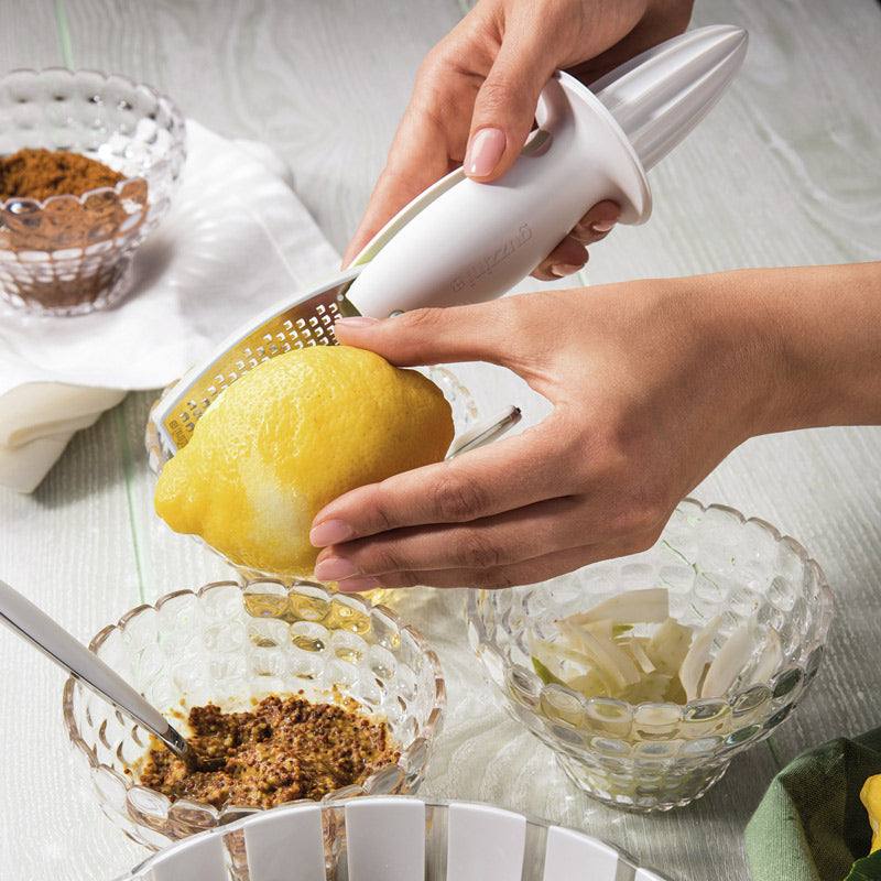 Guzzini Italy Squeeze & Grate Lemon Juicer & Zester - White