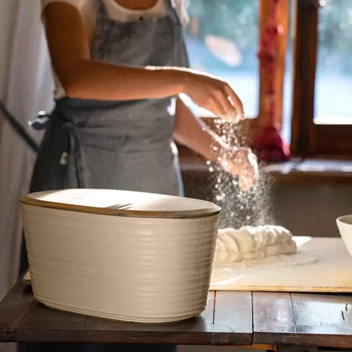 Guzzini Italy Tierra Bread Box With Board Large - Clay