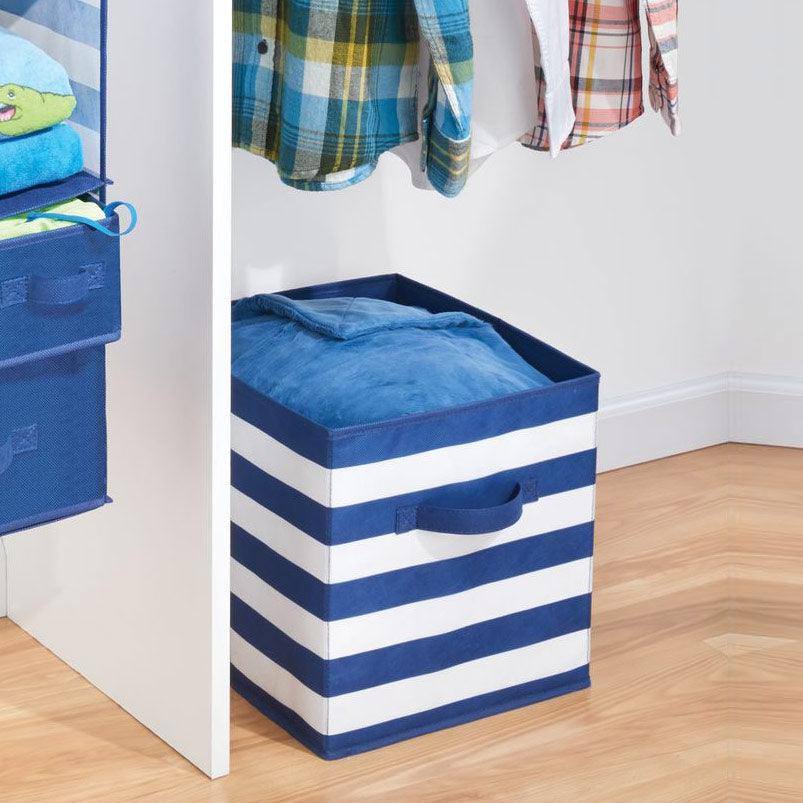 iDesign Rugby Storage Cube Medium - Navy & White Stripes