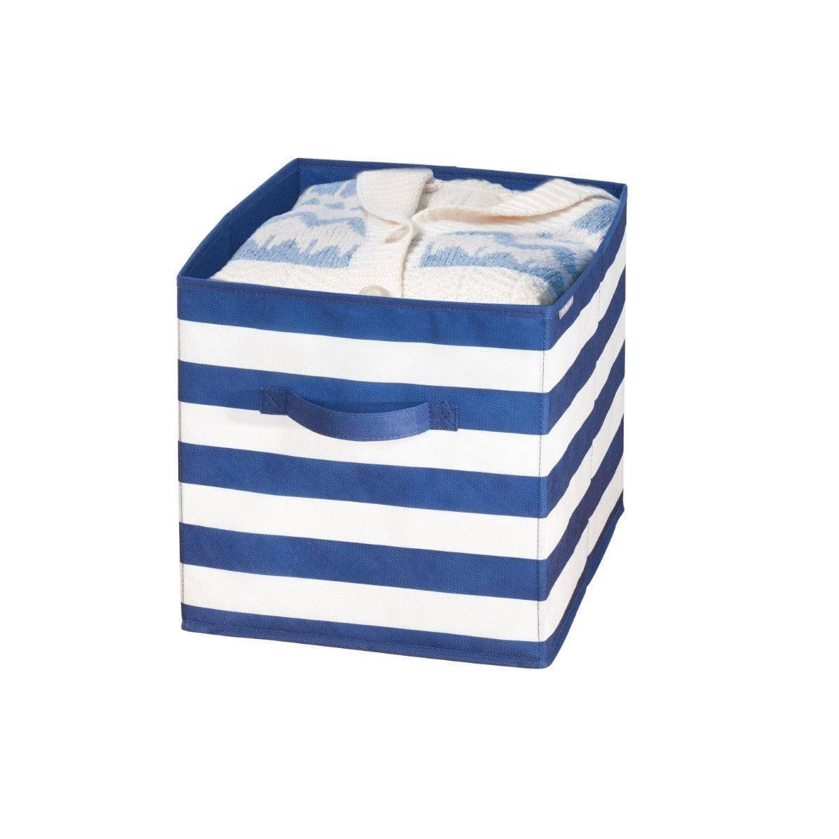 iDesign Rugby Storage Cube Medium - Navy & White Stripes