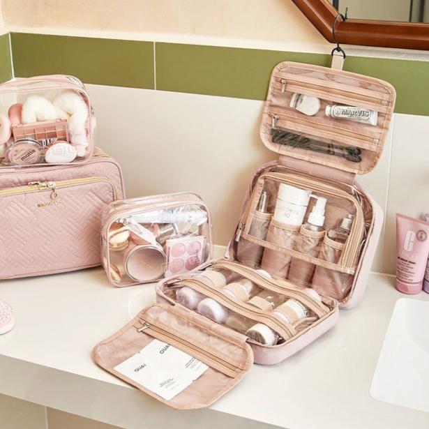 Dual Zip Travel Makeup Organiser - Pink