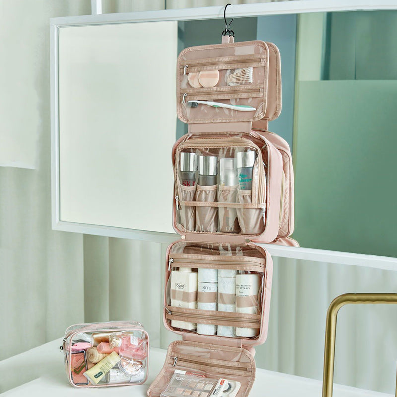 Dual Zip Travel Makeup Organiser - Pink