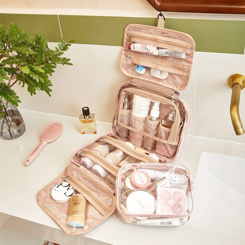 Dual Zip Travel Makeup Organiser - Pink