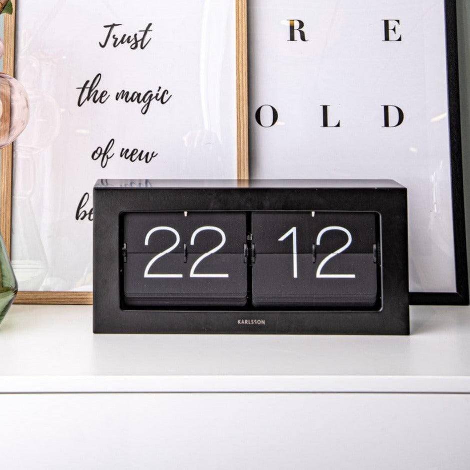 Karlsson Netherlands Boxed Flip Table Clock XL - Matt Black