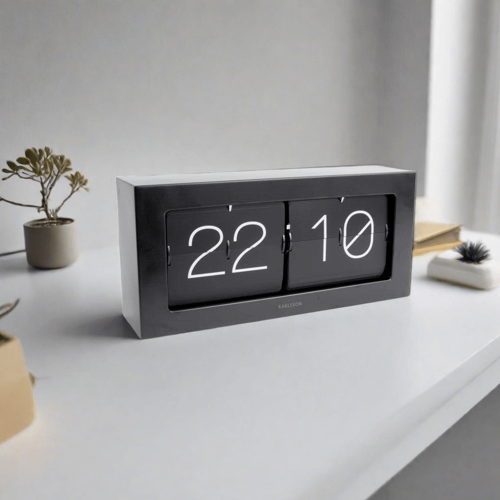 Karlsson Netherlands Boxed Flip Table Clock XL - Matt Black