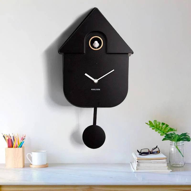 Karlsson Netherlands Modern Cuckoo Pendulum Wall Clock - Black